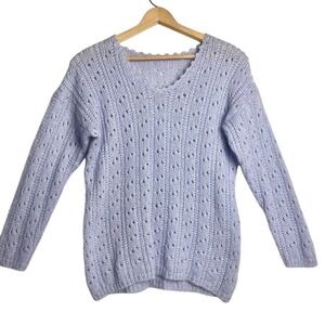 vtg open knit soft girl sweater FEELS LIKE ANGORA (NO‎ TAG) powder purple S/M